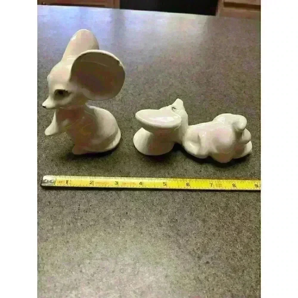 Vintage‎ Set of 2 White Big Ear Mice Porcelain Figurines